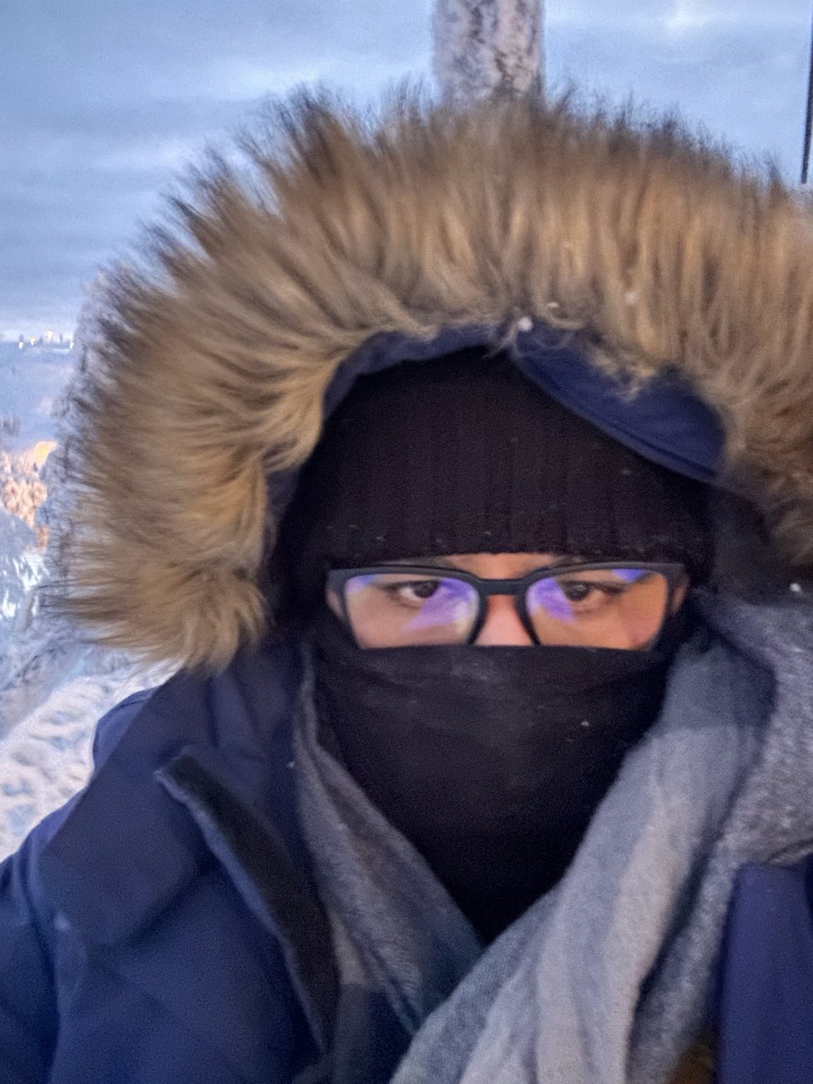 Gagan bundled in winter clothing