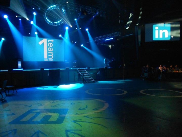 LinkedIn branding beside the offsite stage