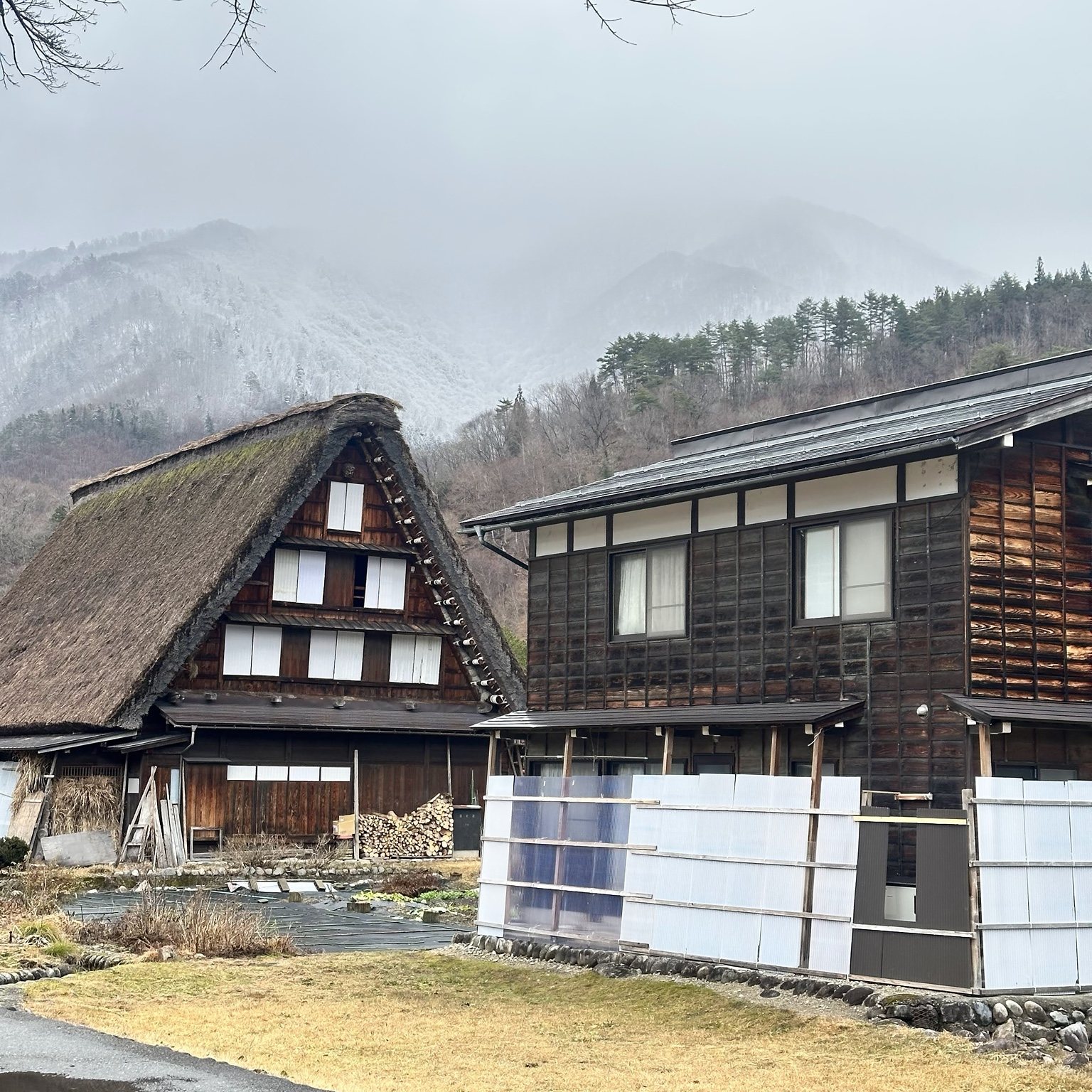 Traditional timber houses on a spring day