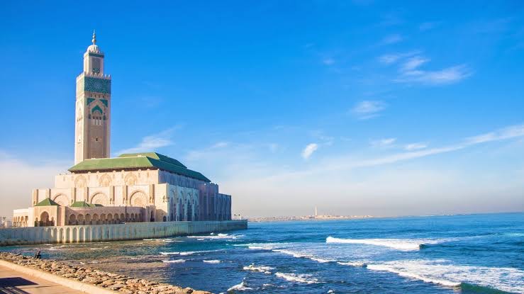 Hassan II Mosque beside the Atlantic Ocean in Casablanca
